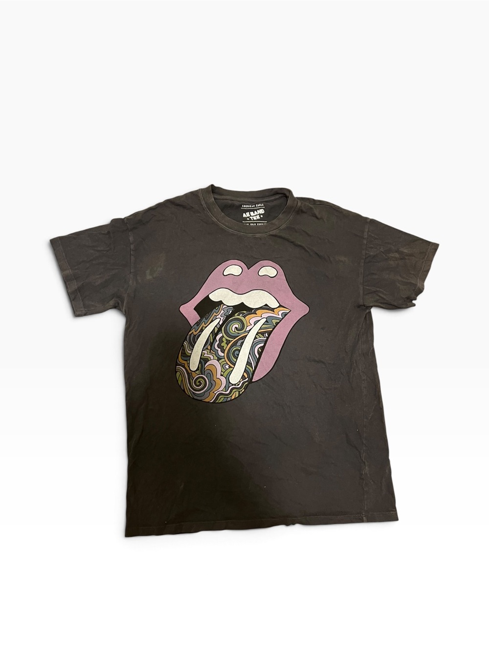 American Eagle AE Band Tee The Rolling Stones Tongue & Lips Faded Gray XS/S